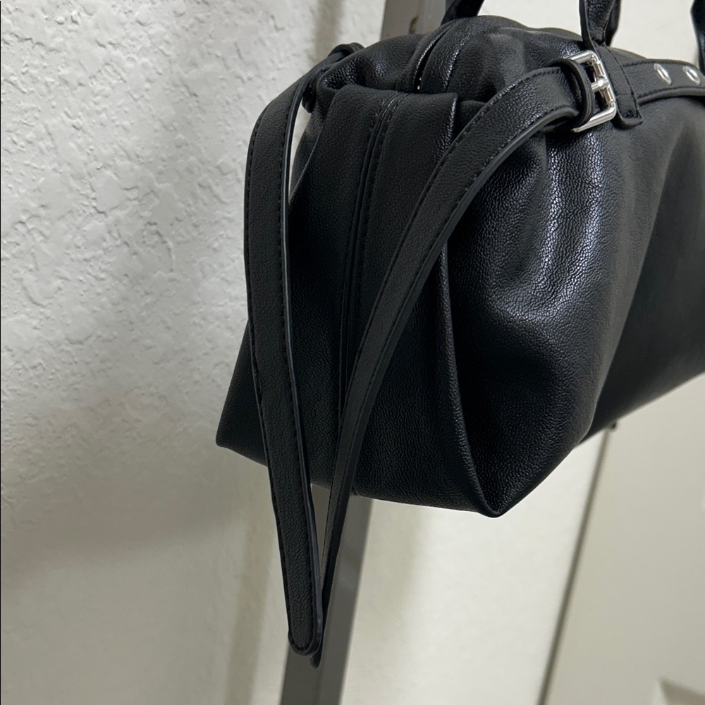 Rachel Zoe Black Leather Shoulder Satchel with Silver Hardware - Picture 5 of 5